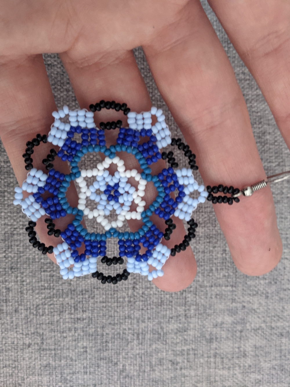 Handmade Blue Floral Seed Bead Drop Earrings - Women Jewelry - Picture 3 of 4
